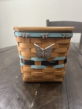 Longaberger Tall Tissue Basket Butterfly Blue Stripes &amp; Wooden Lid  Hold... - $49.49