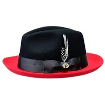 Men BENTLY Hat Australian Wool Fedora Damien Collection DM750 Black/Red image 3