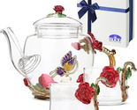 Mothers Day Gifts for Mom Her Women, Floral Glass Tea Set, 2 Fancy Cups,... - £38.85 GBP