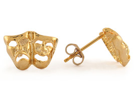 10K or 14K Yellow Gold Comedy/Tragedy Drama Mask Stud Earrings - £192.30 GBP+