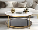 Round Coffee Table, With Marble Paper Top And Tempered Glass Shelf, 36&quot; ... - $370.99