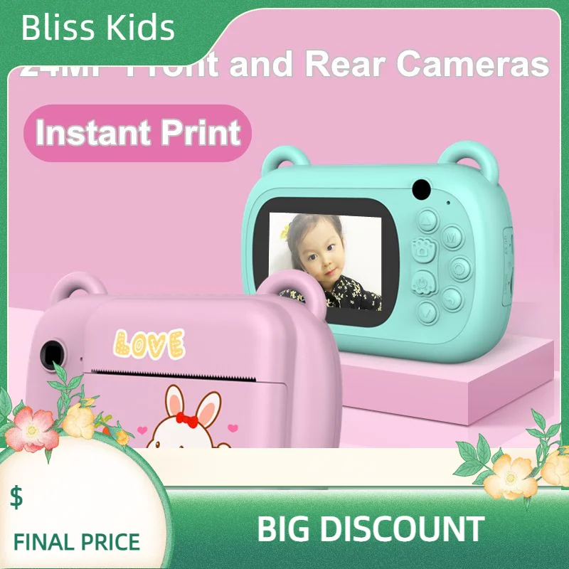 Kids Camera Instant Print Digital Camera With Zero Ink Print Paper DIY Selfie - £78.32 GBP+