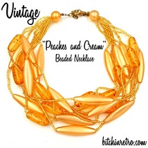 Vintage Beaded Necklace in Peach and Apricot Tones  - £21.33 GBP