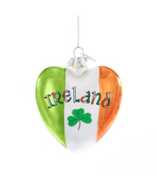 KURT ADLER 3&quot; IRELAND GLASS HEART  IRISH HERITAGE GLASS CHRISTMAS ORNAME... - $16.88