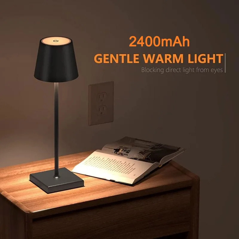 2400mAh Simple LED Rechargeable Touch Table Lamp Three Colors Bedside Cr... - $16.02+