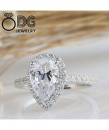 2.00 Ct Pear Cut Halo Engagement Rings, Pear Cut Simulated Diamond Rings... - $988.00