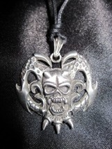 Evil Demonic Baphomet Horned Devil Skull Satanic Pewter Pendant Necklace - £11.18 GBP