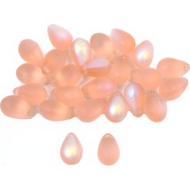25 Frosted Pink Teardrop Czech Glass Beads Jewelry 6mm - £6.39 GBP