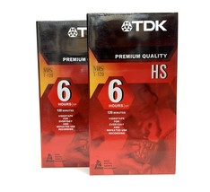 Lot of 2 TDK Premium Quality HS T-120 6 Hour Blank VHS Video Tapes New &amp; Sealed - £7.77 GBP