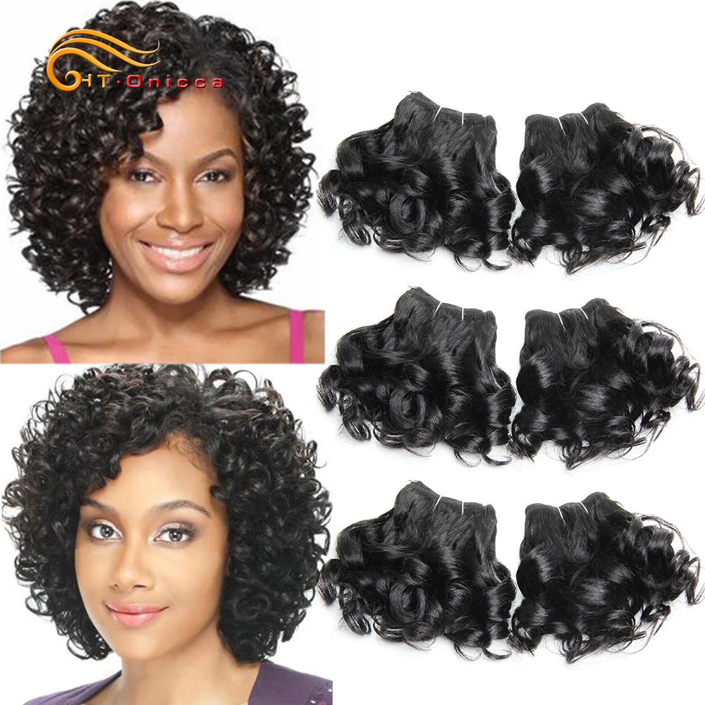 6 Pcs/Lot Curly Human Hair Bundles Brazilian Hair Weave Bundles 8 Inch 1B #2 #4 - £28.66 GBP+