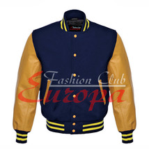 Original American Varsity Real Leather Letterman College Navy Wool Jacket XS-4XL - £69.92 GBP