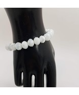 Vintage Faceted Oval White Glass Bead Stretch 8&quot; Bracelet Iridescent - £6.33 GBP
