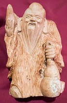 Asian Chinese Bearded Old Man Turtle Wood Carving Art Sculpture Statue F... - $37.70