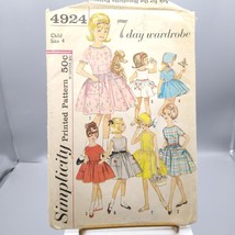 Vintage Sewing PATTERN Simplicity 4924, Girls 1963 One Piece Dress and Bonnet - $17.42