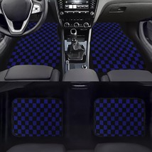 4PCS UNIVERSAL CHECKERED BLUE Racing Fabric Car Floor Mats Interior Carpets - £45.66 GBP