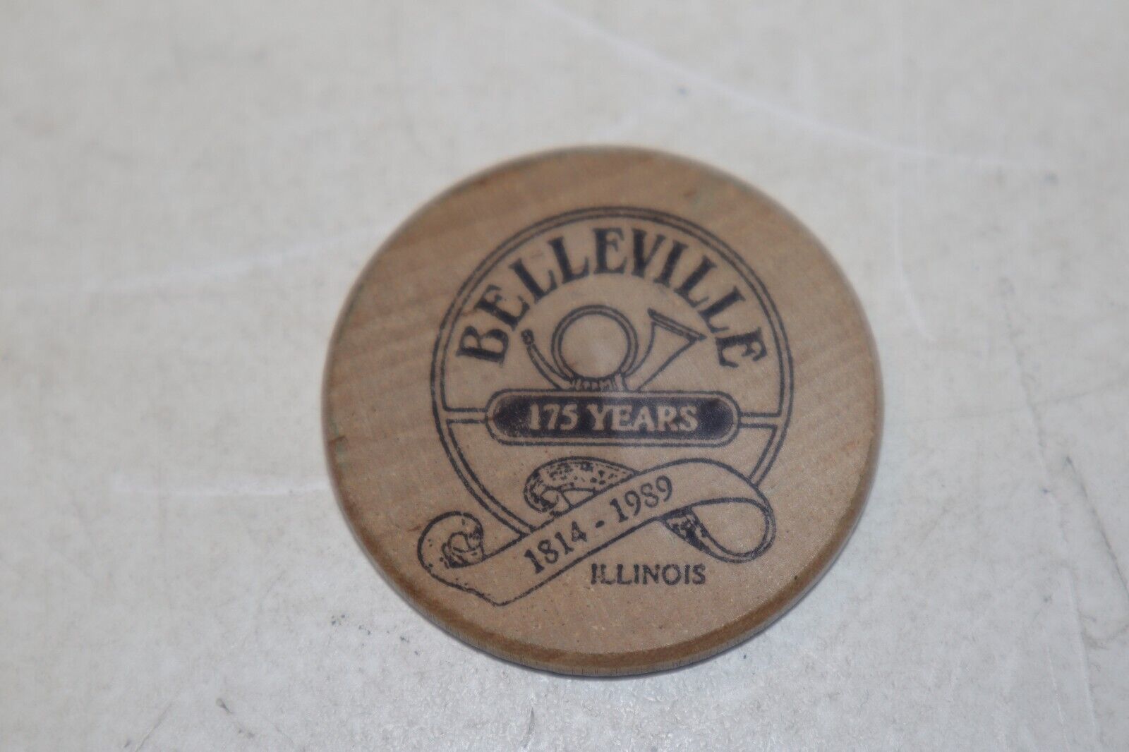 Primary image for 1989 Belleville, IL 175th Anniversary Wooden Nickel Beer Token 1814-1989