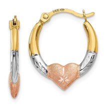 14K Gold &amp; White &amp; Rose Rhodium Plated Heart Hoop Earrings Jewerly - £45.55 GBP