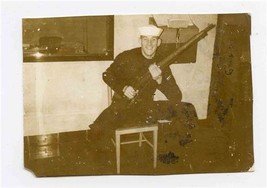 Sailor and Gun Black &amp; White Photo Great Lakes Naval Station 1970 - £7.83 GBP