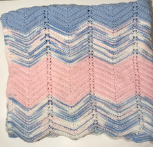 Handmade Crochet Pink Blue  Baby Girl Blanket Throw Zig zag gift nursery newborn - £12.80 GBP