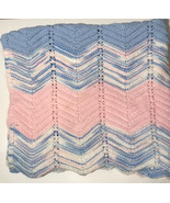 Handmade Crochet Pink Blue  Baby Girl Blanket Throw Zig zag gift nursery... - £12.98 GBP