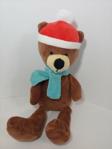Animal Adventure Brown Teddy Bear Green scarf 2017 Plush Santa hat - $19.79