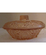 Vintage Cut Glass Candy Dish Pink with Lid Heart and Fleur-De-Lis Patter... - $18.65