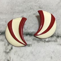 Earrings Moon Shaped Vintage 60’s 70’s Retro Red White Stripes Flare Fan - £9.46 GBP