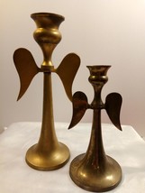 Vintage Solid Brass Tapered Candle Sticks Angels Holiday Archana Crafts ... - $19.73
