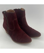 Sofft suede leather boot western-chic bootie red wine stacked heel women... - $49.98 CAD