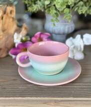 Pastel Tea Cup and Saucer Set:  Pink/Green - $740.93 MXN