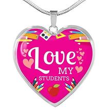 Love My Students Teacher Appreciation Gift Necklace Engraved 18k Gold Heart Pend - £55.35 GBP