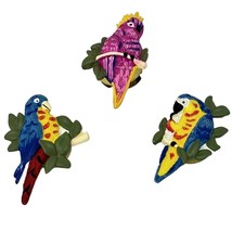 Tropical Bird Toucan Resin Button Covers 2 Inch Pink Blue Crafting Supplies - $9.85