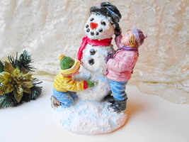 Glittery Snowman Children Sculpture Winter Christmas Scene Build Snowman - $65.00