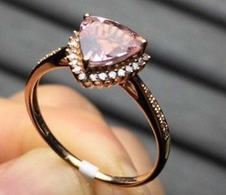 3CtTrillion Simulated Morganite Halo Women Engagement Ring 14k Rose Gold Plated - £77.57 GBP