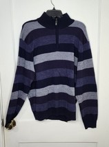 Jos A Bank Signature 1/4 Zip Merino Wool Men&#39;s Sweater Blue Size XL Striped - $11.75