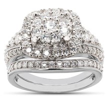 1.25CT Moissanit Doppel Halo Braut Set Hochzeit Ring Weiss Gold Versilbert - £143.06 GBP