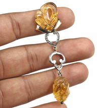 Natural Citrine 50ct Carved Diamond 18k Gold Victorian Sterling Silver P... - $240.99 CAD