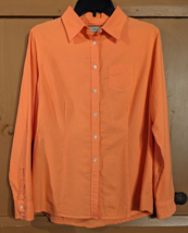 LL Bean Womens Small Long Sleeve Orange Salmon Button Up Shirt Top Outdo... - $15.47