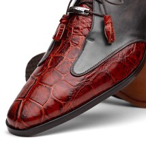 Anzio Rustic Genuine Alligator and Calfskin Leather Dress Derby's Shoes Cognac image 4