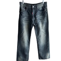 GS115 Men Jeans sz 38x32 Denim Moto Straight Leg Streetwear Hip Hop Nail... - $12.95