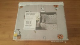 Berkshire Peanuts Snoopy &amp; Woodstock Halloween Sheet Set Gray 4 pc Queen - £39.32 GBP