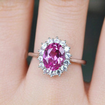 Oval Pink Sapphire Engagement Wedding Sterling Silver Anniversary Promise Ring - £91.75 GBP