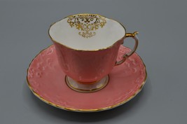 Aynsley Pink Gold Embossed Bone China Tea Cup &amp; Saucer England Vtg - £38.66 GBP