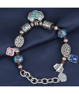 Sterling Silver Enamelled Article Beaded Bracelet With Longevity Lock Ch... - £86.51 GBP