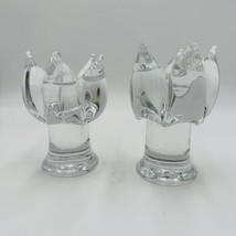 Vintage 2 Kosta Boda Goran Warff Clear Glass Candlestick Holders 5.25” Signed - £205.86 GBP