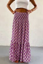 Purple Abstract Print Smocked Waist Maxi Skirt - $404.13 MXN