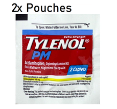 2x Pouches Tylenol PM Extra Strength ( 2 Caplets Per Pouch ) Fast Shipping! - £6.66 GBP