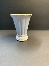 Crackle Look Flower Vase Decorative Off White Brown Trim - £6.51 GBP