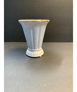 Crackle Look Flower Vase Decorative Off White Brown Trim - £6.51 GBP