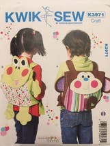 Kwik Sew Sewing Pattern K3971 Kids Animal Backpacks Crafts Monkey Frog Appliques - $8.99